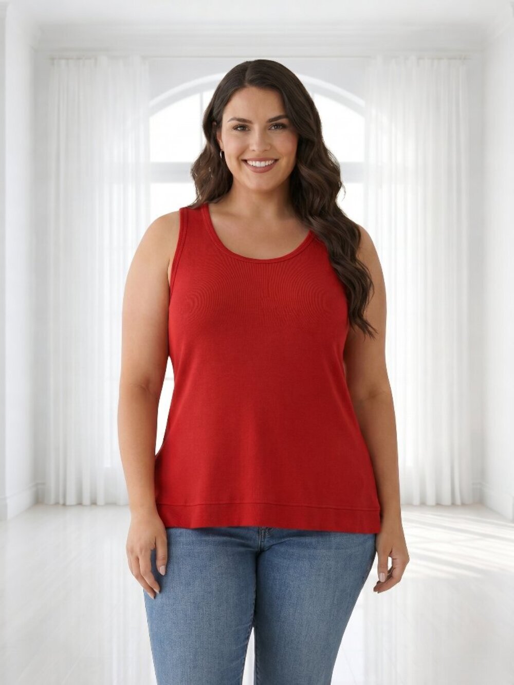 2/$20 SALE ON 34th Poppy Red Ribbed Faux Layered Scoop Neck Tank Top Size XL